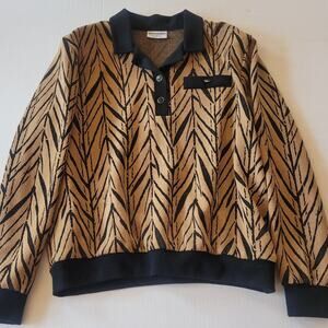 Alfred Dunner Knit Top Brown Black Stripe Vintage USA Made M Retro Maximalism